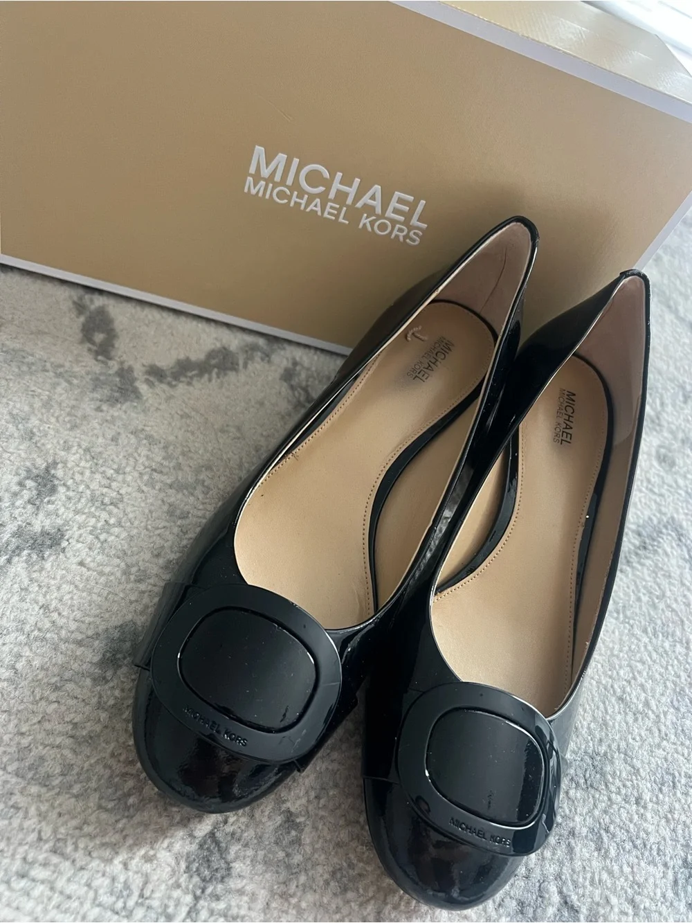 Michael Kors Black Patent Round Buckle Flats